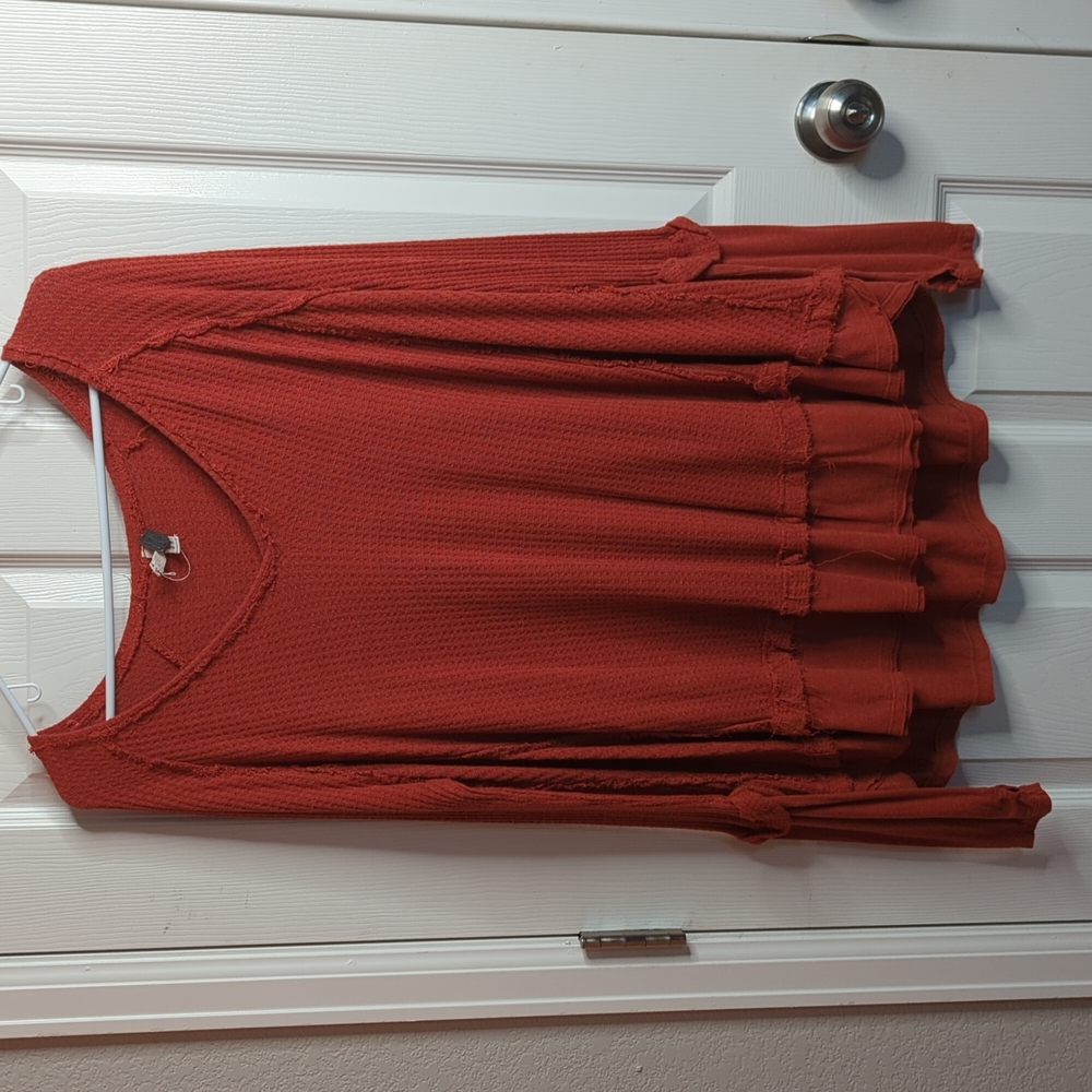 We The Free Boho oversized deconstructed waffle knit shirt size L